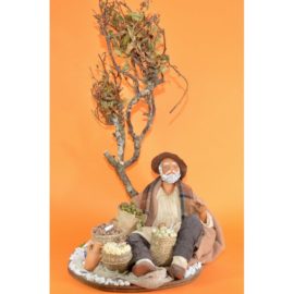 Mercante seduto a terra con albero
